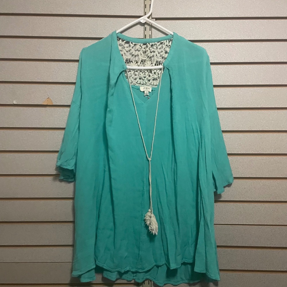 Umgee USA Turquoise Crochet Lace Tassel Tunic Top Shirt Dress Size‎ S
